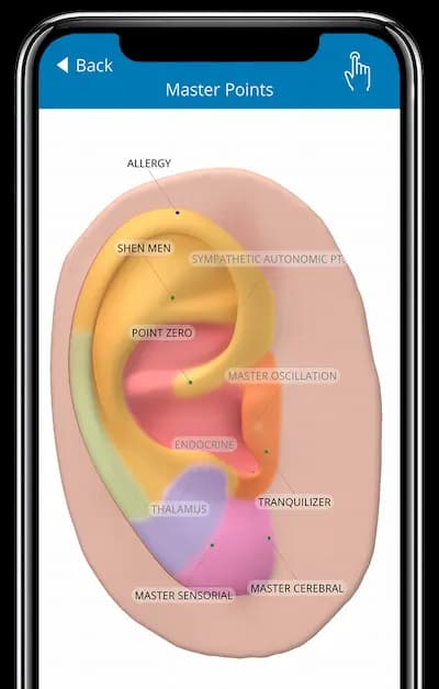 Auriculo 360 on a phone showing the interactive 3D ear.